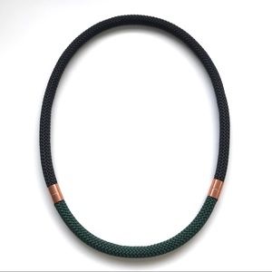 Black + forest green statement necklace with copper pieces